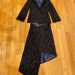 Chic Asymmetrical Women's Skirt Set in Black and Blue